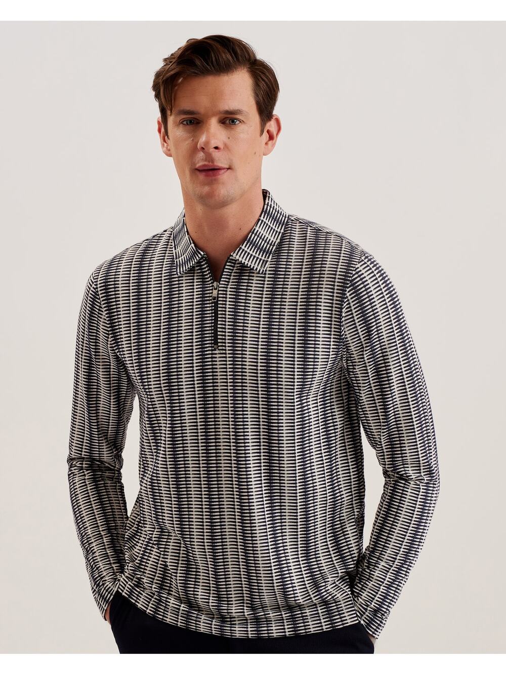 Ted Baker Capuzzo Geo Stripe Zip Polo Navy Men’s 5/XL NWT